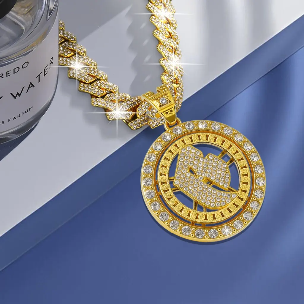 Unisex Spinning Letter B Clock Cuban Link Necklace Iced Out Statement Pendant Hip Hop Streetwear Jewelry Sparkling Chain for Daily and Party Wear