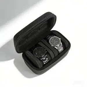 Travel with 2 Watches No Worries Watch Travel Case 2 Compartment Unisex Organizer Box with Soft Padding Handle Hard Shell Storage for Men Women Display Case