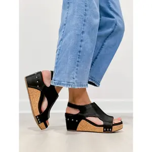 Corkys Carley Black Wedge Smooth Shoe