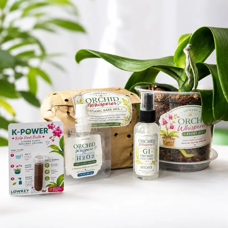 Sustainable Orchid Repot Kit - Easy-to-Use Garden Plant Care Set with Rescue Tools, Leaf Guard, Pre-Mixed Soil, 3% Hydrogen Peroxide H202 Root Rot Treatment