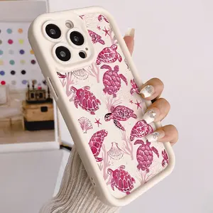 Antique White High Bamboo Shell Pink Turtle Case for iPhone 16 Pro Max 15 Plus 14 13 12 11 XS XR Beautiful Gift Selection Anti-Scratch Shockproof Soft Silicone Protective Cover Protector Screen Protector Protection Cellphone Casing Smartphone