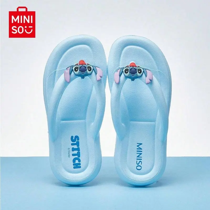 Disney Slippers Summer Sandal EVA Material Walking Shoes Non-Slip Comfort Trendy Women's Fashion Shoes Size 8-9 Blue Stitch Foot Wear Disney Stitch Series Girl Footwear