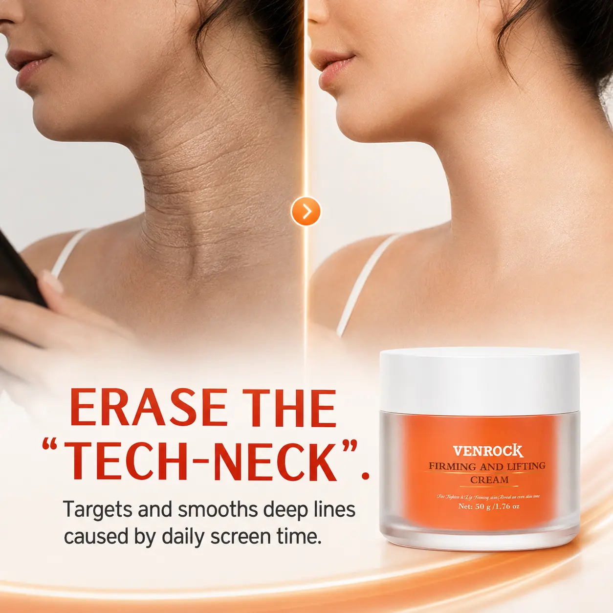 32 VENROCK facial wrinkle cream, which firms the face and neck skin, is also a moisturizing cream and a unisex neck cream