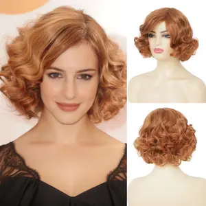 Short Blonde Curly Wigs for Women Honey Blonde Side Part Synthetic Wig Cosply Daily Halloween Wigs