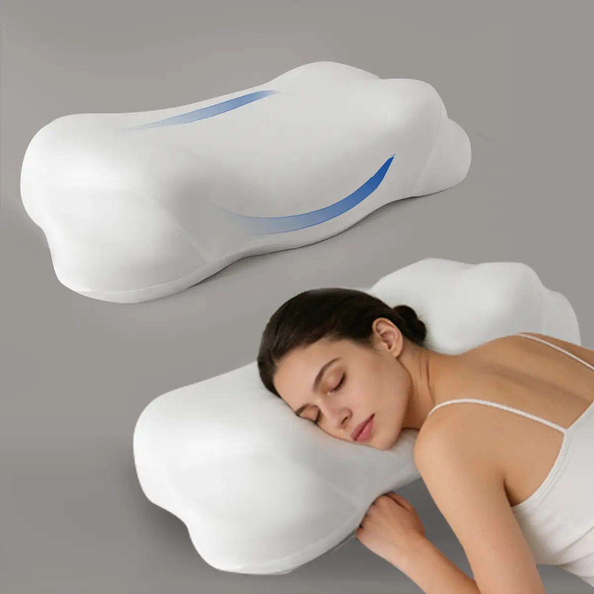 Cloud Memory Foam Pillow, Ergonomic Cooling Breathable Vent Neck Support Bedding Pillow, Soft Headboard Viewing Pillow for Deep Sleep Side Back Stomach Sleepers