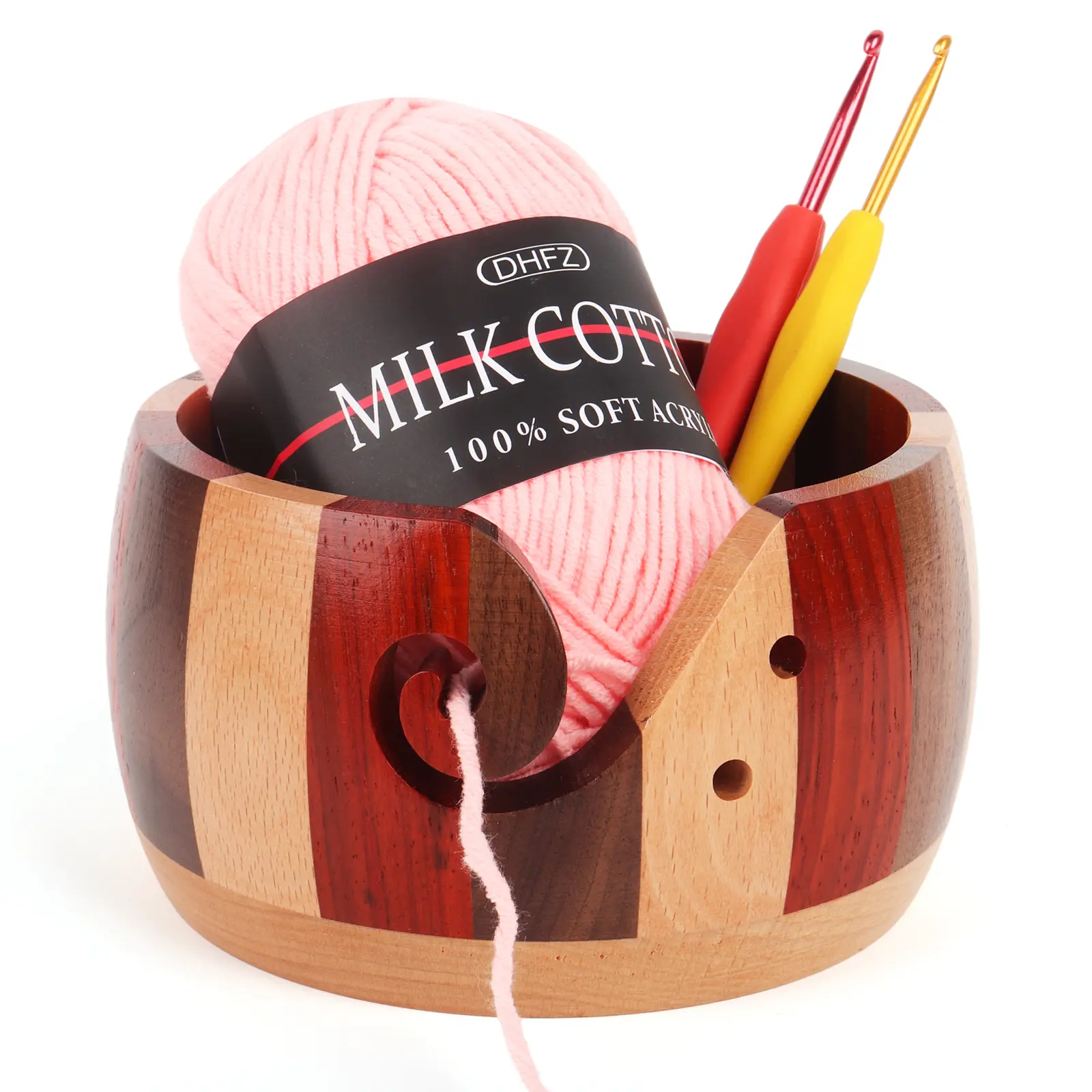 Coopay Yarn Bowl, Wooden Yarn Bowl for Knitting and Crochet Projects, Multicolored Knitting Bowl for Wool Storage Bowl, Handmade Wool Bowl Protects Wool, Prevents Tangling