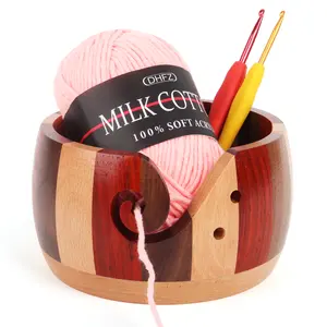 Coopay Yarn Bowl, Wooden Yarn Bowl for Knitting and Crochet Projects, Multicolored Knitting Bowl for Wool Storage Bowl, Handmade Wool Bowl Protects Wool, Prevents Tangling