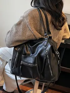 Fashionable Retro Short-Trip Luggage Bag, Unisex, Casual PU Material, Large Capacity with Multiple Pockets, Handheld/Shoulder/Crossbody, Versatile Luggage Bag, Travel Duffle Bag