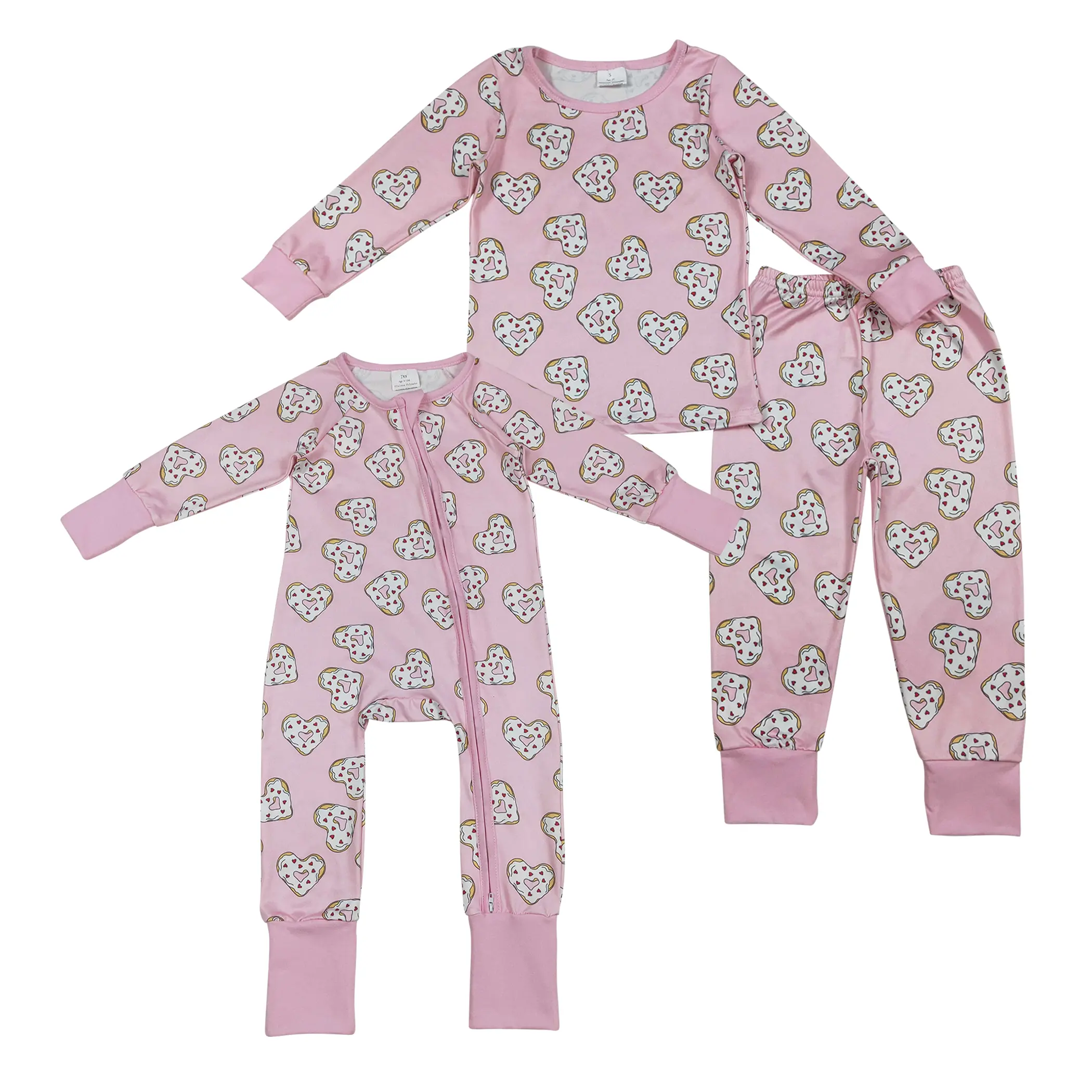 Girls' 2-Piece Long-Sleeve Heart-Print Pyjama Set - Pink Comfortable Sleepwear, Valentine's Day Gift, Heart Print Shirt, Cute Hearts