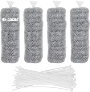 48 PCS Lint Traps Washing Machine Lint Trap Stainless Steel lint Snare Traps Laundry Mesh Washer Hose Filter Washing Machine Lint Snare, Lint Traps Hose Screen Filter Catcher with 48 Nylon Cable Ties