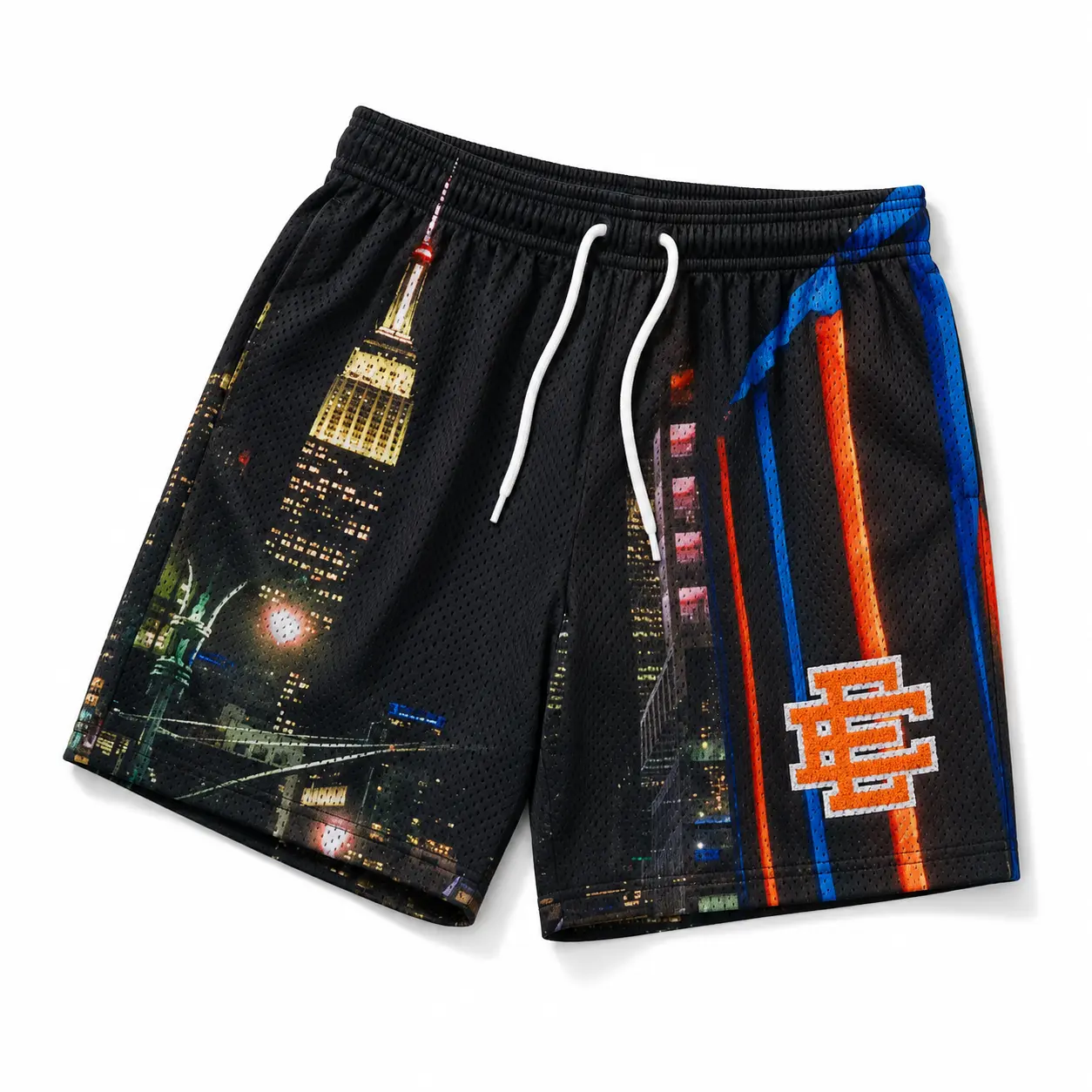 Eric Emanuel City Graphic Mesh Shorts, Y2K Streetwear Basketball Shorts, Relaxed Fit Unisex Summer Bottoms