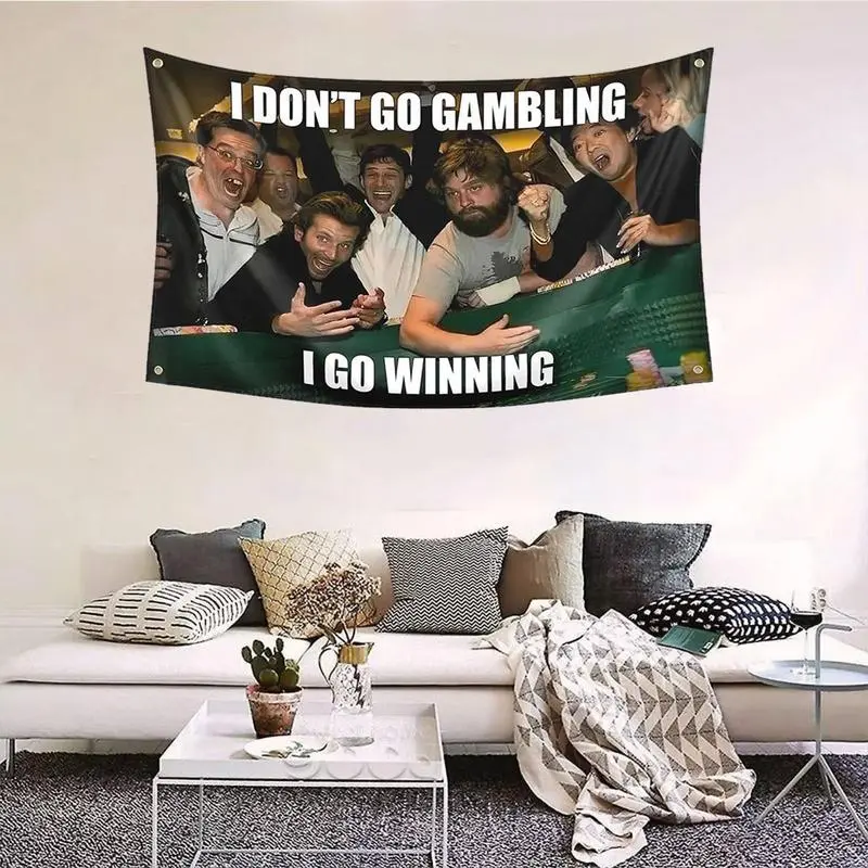 40x60in Large Size Hanging Tapestry - Unisex Adult Decorative Slogan Flag with "I DON'T GO GAMBLING I GO WINNING" Winning Attitude Print, Home Decor for Man Cave Living Room Gift
