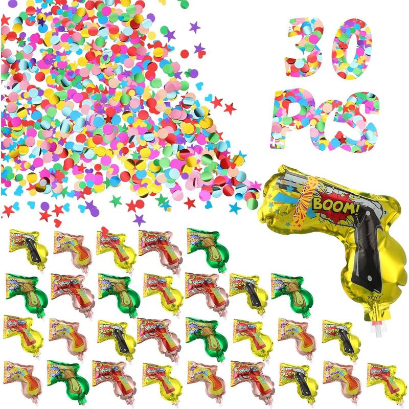 30 Pcs Fireworks Guns Handheld Confetti Poppers Multicolor Inflatable Confetti Fireworks Gun Confetti Shooter for Party Supplies Birthday Wedding Valentine's Day Irish Decor Favors