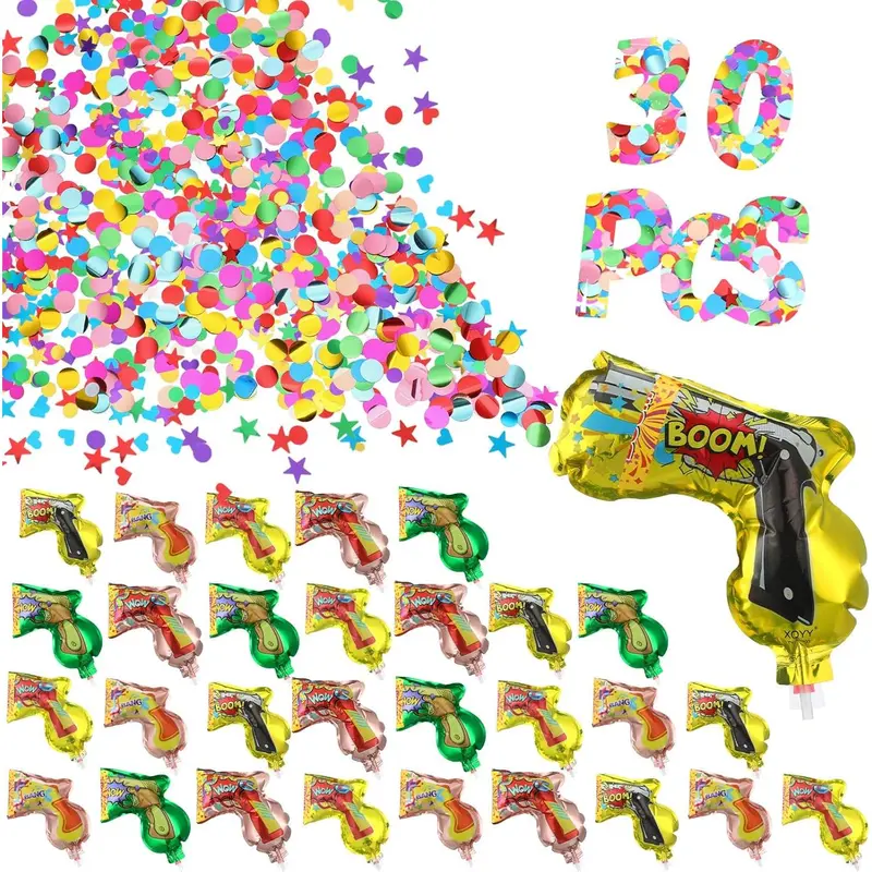 30 Pcs Fireworks Guns Handheld Confetti Poppers Multicolor Inflatable Confetti Fireworks Gun Confetti Shooter for Party Supplies Birthday Wedding Valentine's Day Irish Decor Favors