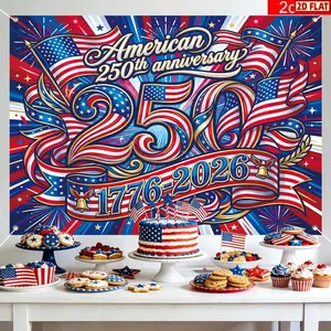 2D Flat Banner, 1pc Amerciran 250th Anniversary Photography Backdrop, , Laurel Paper, Radial Stripes, Fireworks And Stars Design, Large Garage Patriotic Banner Suitable for July 4th Independence Day Anniversary Phot