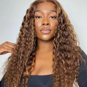 Highlight Ombre Lace Front Wig Human Hair Deep Wave 13x4 HD Lace Frontal Wigs Human Hair 180% Density P4/27 Colored Honey Blonde Curly Human Hair Wigs for Women Wet and Wavy Brazilian Virgin Glueless Human Hair Wig Pre Plucked Wig