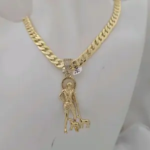 San Lazaro 714 Unisex Gold Plated Chain 004 with Pendant and Dog Charm