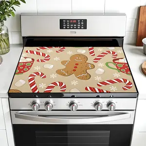 Christmas Gingerbread Man Design Non-Slip Rubber Oven Mat, Household Placemat, Stove Panel Protector, Holiday Decor Gift, Durable Kitchen Decoration