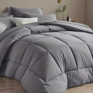 5/7PCS Checked Comforter Set, Soft Breathable Bed in a Bag with Comforter, Flat Sheet, Fitted Sheet & Pillowcases