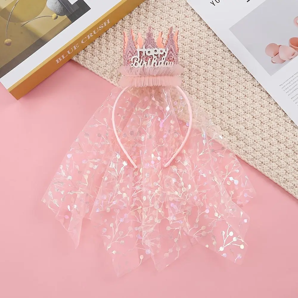 Princess Birthday Tiara with Veil - Princess Costume Centerpiece, All Seasons Festive Party Headpiece for Birthday Role Play, Hand Wash Only