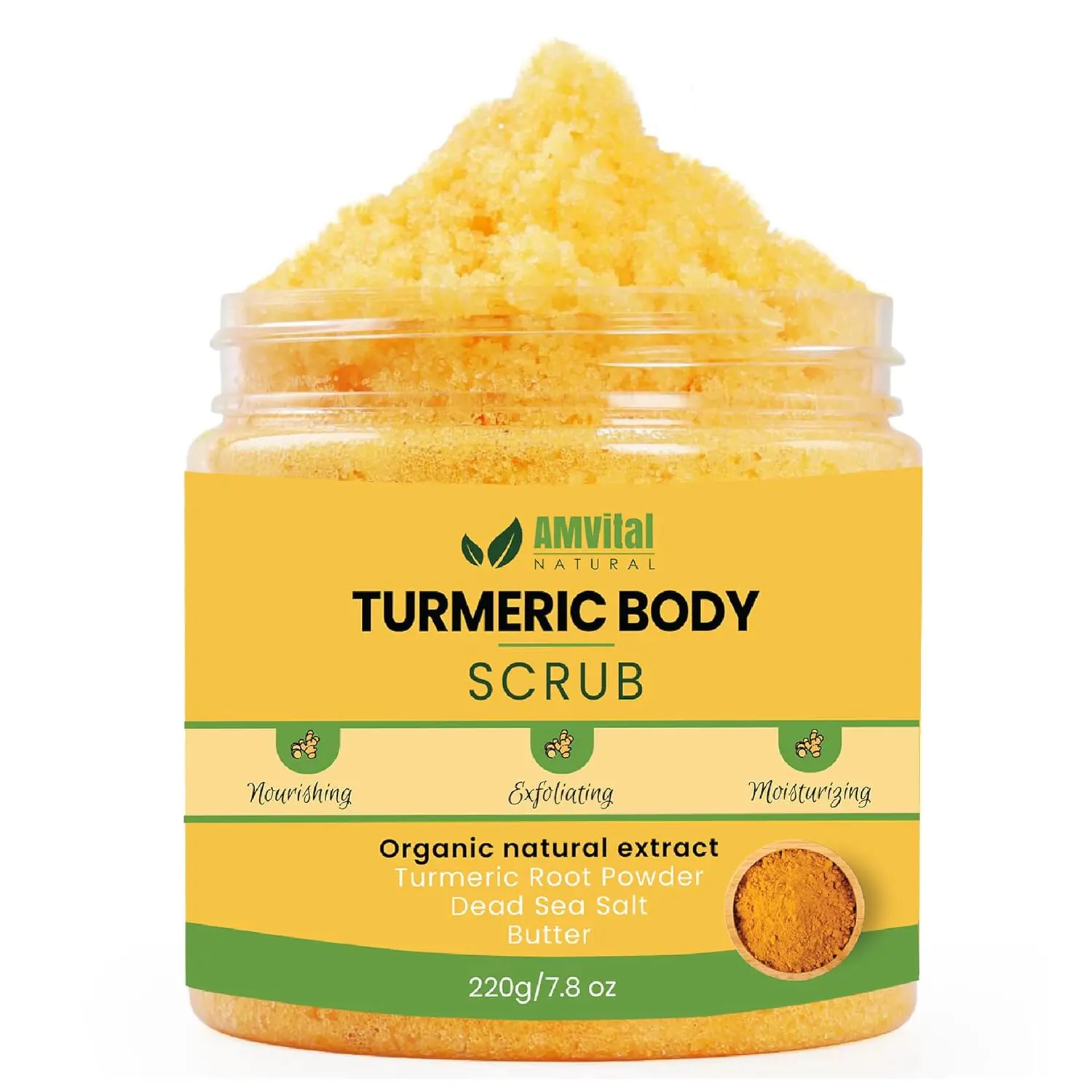 AMVital Turmeric Body Scrub, Face & Body Exfoliating Scrub, 7.8 oz | Weekly polish step • Shower skincare routine • Soft refreshed feel