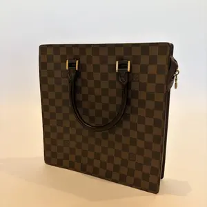 Pre-owned Louis Vuitton Coated Canvas with Leather Trim Tote Bags Damier Ebene Sac Plat Tote