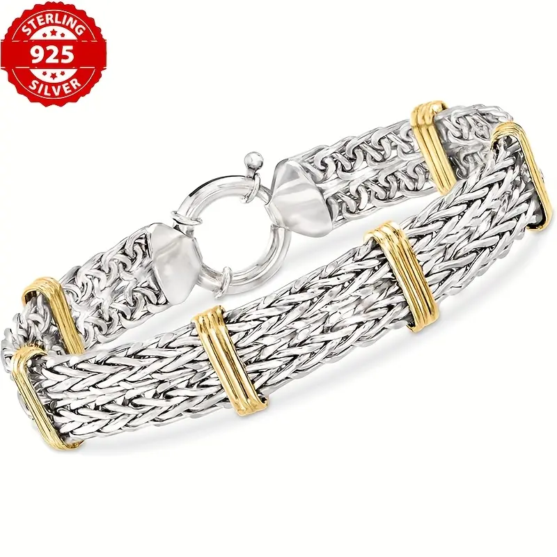 jewelry 925 Sterling Silvery Double Layer Byzantine Wheat Ear Men'S Bracelet, Men'S Bracelet, Unisex, Exquisite Gift Box, Father'S Day Gift, Holiday Gift, Jewelry For Men, Exquisite Gift Box