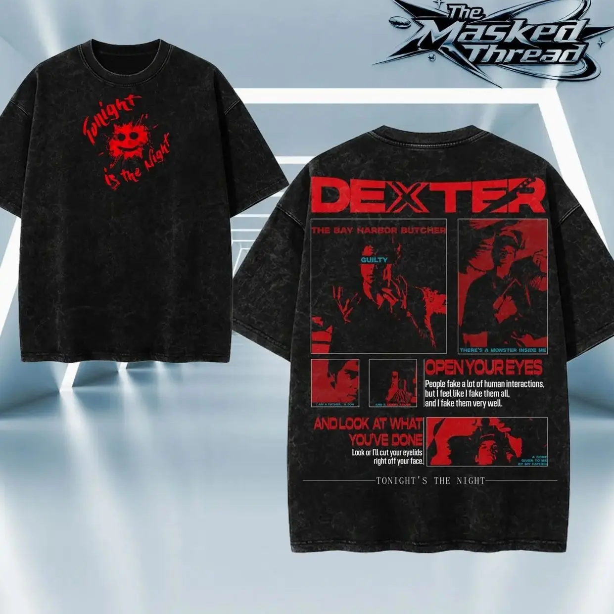 Dexter Morgan 3 Washed T-shirt Heavyweight Cotton Streetwear graphic vintage tees, Bay Harbor Butcher TV Show Tee, Vintage Crime Thriller Shirt Fabric alt clothing G1X