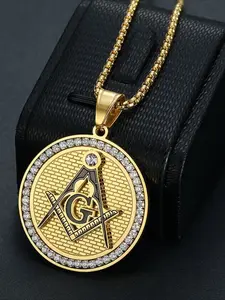 New fashion and elegant religious Gothic Mystery Jewelry trendy brand hip-hop individual light luxury high-end jewelry inlaid with synthetic zircon Masonic AG pendant necklace Bling Necklace