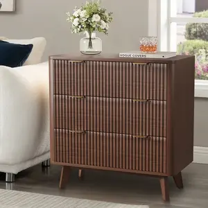 32" Wide Fluted Nightstand with Faux Marble Top – Modern 3-Drawer Bedside Table, Curved Wood Chest for Bedroom, Living Room, Hallway, Entryway