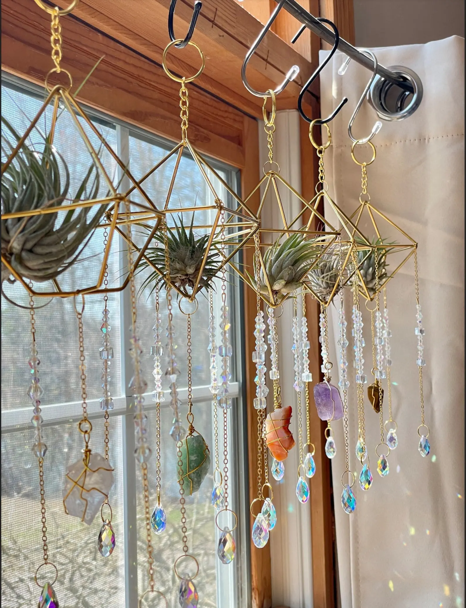 Wire Wrapped Crystal Suncatcher for Windows – Rainbow Teardrop Crystals, Sun Catcher Decor