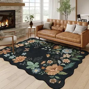 Floral Pattern Bedside Rug, 1 Count Non-slip Soft Floor Mat, Household Thickened Easy To Clean Rug for Living Room Bedroom, Floral Area Rugs