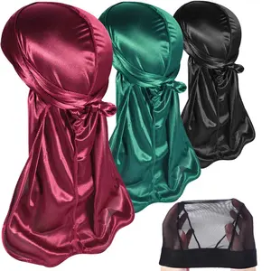 3PCS Silky Durags Pack for Male Waves, Satin Doo Rag with 1 Bonus Wave Cap, Hair Preservation Fashion Accessory, Double Wrap