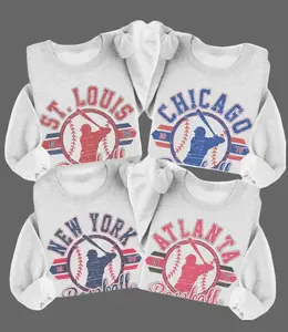 Vintage Baseball Sweatshirt Retro Established City Baseball Pullover Sports Unisex Crewneck Sweatshirts Sublimation Print Casual Graphic Top