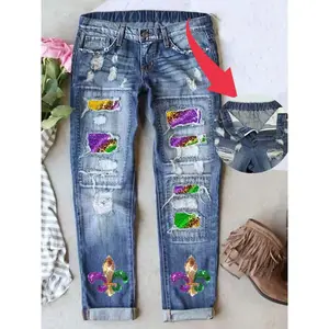 Jeans, women's long pants, straight leg rolled up denim pants, tattered linen, boyfriend, women's jeansRAIMENTRY