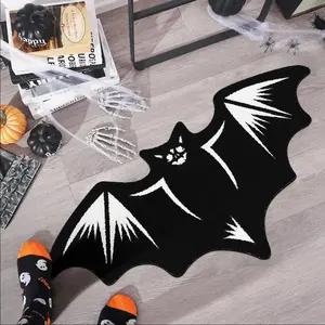 Soft Plush Bath Mat, Bat Shape Non-Slip Rug, Dark Spooky Halloween Bathroom Foot Pad, Absorbent Comfortable Carpet for Bedroom Bedside Doorway