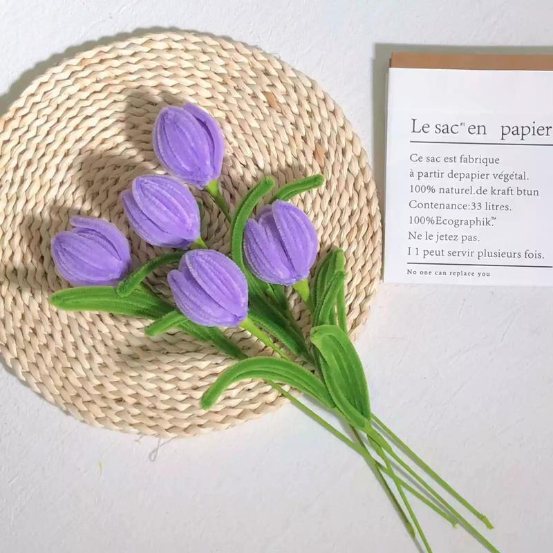 10pcs Pipe Cleaners Craft Supplies, DIY Tulip Bouquet Making Kit, Chenille Stems Flower Craft Kit Fuzzy Sticks Crafting Materials Bendable Wire Bulk for Art Classroom Mother’s Day Gift