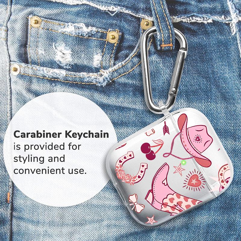 Pink Cowgirl Dream Pattern TPU Soft Protective Case for Apple AirPods 4/3/2/1/Pro/Pro2 Transparent Earphone Cover with Keychain Attachment Pink Cowgirl Dream Pattern TPU Soft Protective Case for Apple AirPods 4/3/2/1/Pro/Pro2 Transparent Earphone Cover with Keychain Attachment
