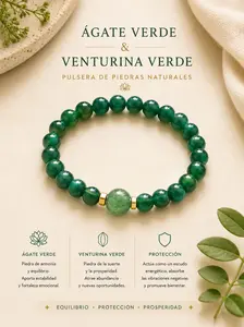 6 mm Green Aura Natural Crystal Bracelet - Agate, Aventurina, for Adults