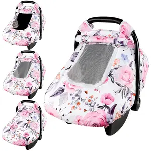 Floral Baby Carseat Cover Girls, Pea Pod Infant Car Seat Covers Canopy  Newborn with 2 Layers Windows of Breathable Mesh/Fabric, Lightweight Polyester/Minky Dot Backing, Snug  Most Baby Car Seat