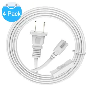 4pcs 6FT US Plug Power Cord with On/off Switch for T5 T8 2ft 4ft 8ft LED Tube Shop Lights Cable Wires Extension Connectors White Pvc