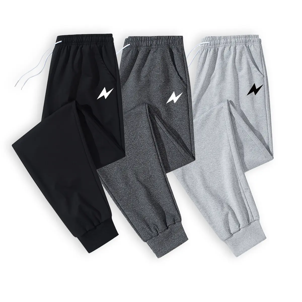 Men's Streetwear Joggers - Bold Lightning Bolt Graphic Print, Soft Flexible Fit, Ideal for Casual Daily Outings