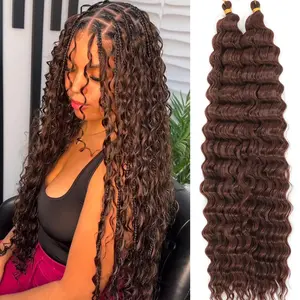 Ocean Wave Crochet Hair Deep Wave Braiding Hair 24 Inch 2 Packs Curly Wavy Hair for Boho Braids Synthetic Hair Extensions for Black Women (33 # )