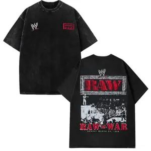 "Men's WWE 2026 RAW Legends Vintage Washed Graphic Tee - Heavyweight Cotton Oversized Streetwear Crewneck. Retro Wrestling T-Shirt for Urban Fashion & Casual Daily Outfits."