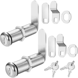 Cabinet Lock with Keys, 2" Extra-Long Keyed Alike Cam Locks, 2 Pack Cabinet Cam Lock Set for Thick Drawers RV Storage Locks Tool Box Lock Replacement, Zinc Alloy (2-1/8 Inch)