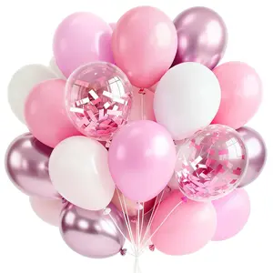PartyWoo Pink and White Balloons 66pcs 12 Inch Light Pastel Baby Metallic Pearl Pink Matte White Confetti Balloons for Princess Birthday Party Decorations
