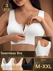 QUASTI Women’s Seamless Lace Elegant Underwear Bra 3 Pcs – Wireless Comfort Bra with Removable Padded Cups, Soft Breathable Fabric for Everyday Wear, Date Night & Lounge, Great Gift for Her