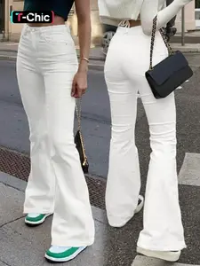 GILIPUR Y2K 2026 Women's Medium-High waist Flare Leg Jeans Pants, Casual Button Fly Pocket Design Bell Bottom Denim, Women's Bottoms for Daily Wear, Kardashian Style, Vintage, Suitable For Spring, Summer, Autumn, Tchic