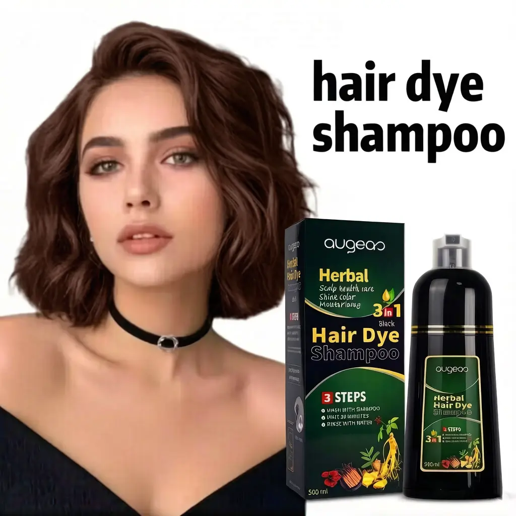 3 In 1 Hair Dye Shampoo for Gray Hair Coverage, Herbal Hair Coloring Shampoo, Fast Black Hair Dye with Soft & Shiny Hair, Salon Results At Home for Men & Women