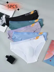 Men's Ultra-Thin Breathable High Elastic Low Waist Briefs, 5-Pack Casual Athletic Sports Letter Belt Sexy Underwear, Comfortable Men's Panties